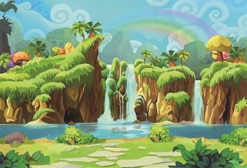 Amazon Com Aofoto 8x6ft Cartoon Jungle Scenery Backdrop Forest Falls Rainbow Hiking Explore Summer Woods Thicket Adventure Photography Background Abstract Trees Plant Girl Boy Scouts Camping Photo Studio Props Camera