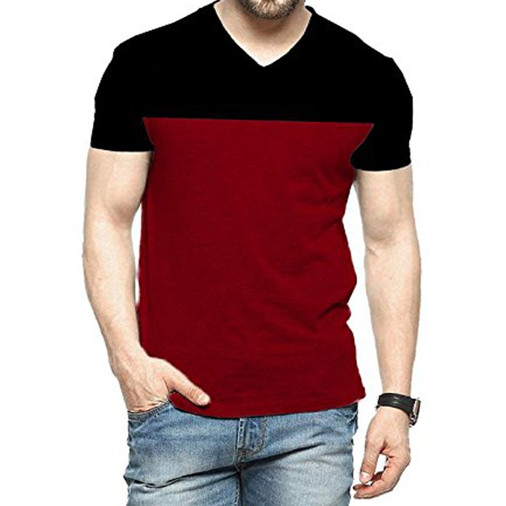 yes'no men's cotton t-shirt black maroon casual t-shirt