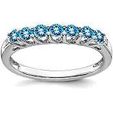 JewelryWeb 14k White Gold Blue Topaz and Diamond 7-stone Ring Size 7 Ring for Women
