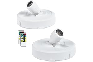 HOFUY 2-Pack LED Spot Light Indoor, Battery Operated Led Stick Up Lights with Remote, Wireless Spotlight Dimmable Puck Lights for Lighting up Paintings Pictures Accent Closet