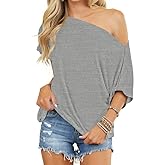 INFITTY Women's Off Shoulder Tops Short Sleeve Casual Loose Batwing Shirts Oversized Blouse Tunic