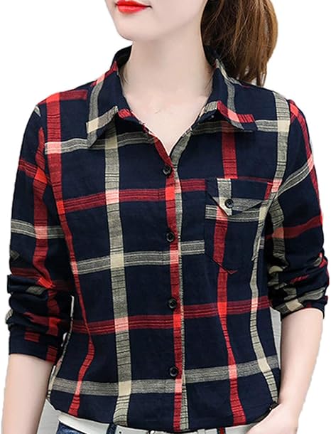 Amazon エンジェルムーン チェックシャツ レディース 長袖 カジュアル トップス ネルシャツ カジュアル シャツ ブラウス 通販