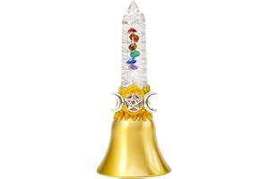 RJINGSHI Handbells Altar Bells Natural Amethyst Tower Bell Witch's Bells Hand Bell Loud Brass Call Bells for Meditation, Prayer, Reception, Pet Feeding and Home Decoration (7-Chakras-Clear Quartz, 4.53")