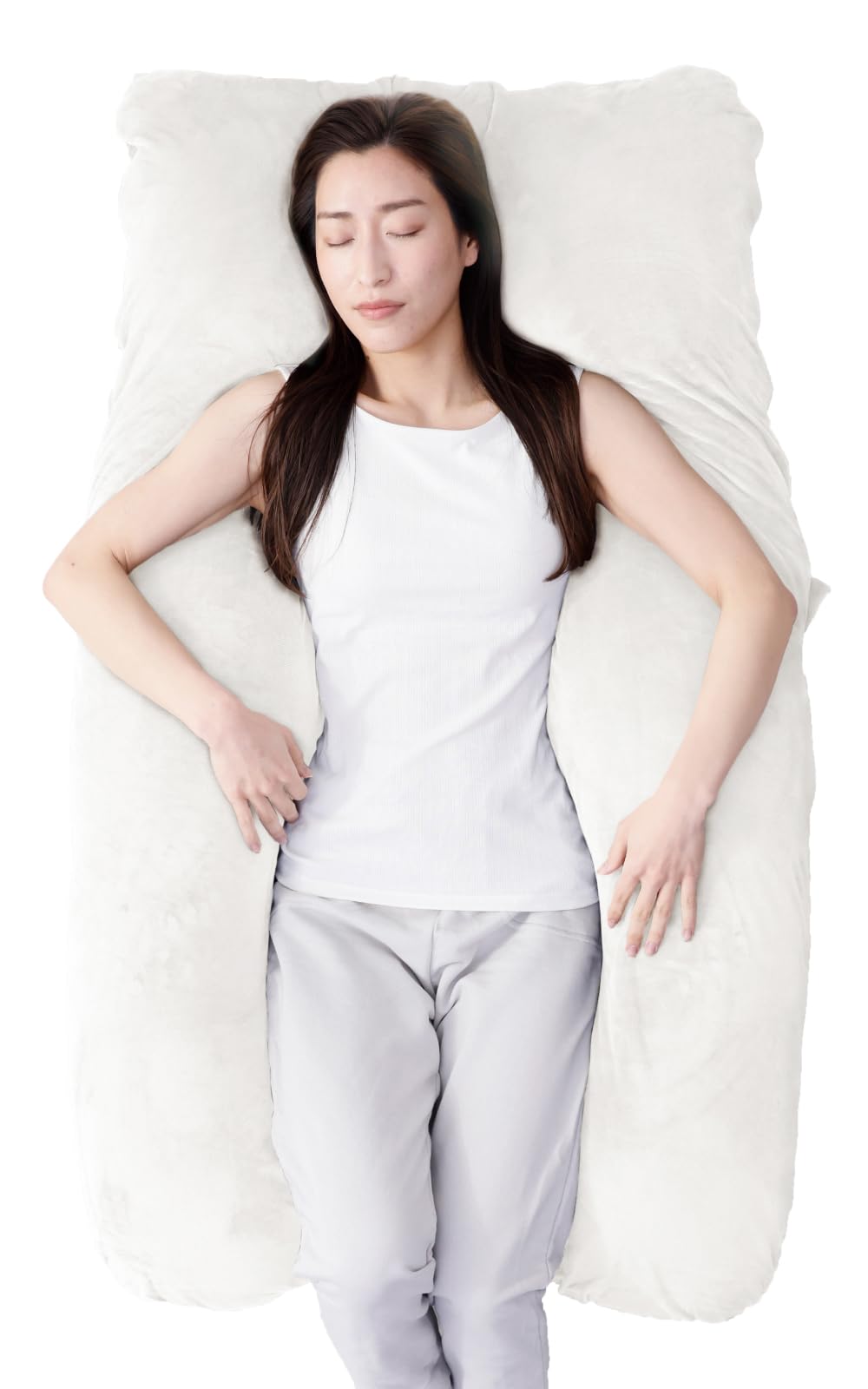 【TV雑誌で多数紹介！】ハグモッチ® 正規品 抱き枕 ふわもち 妊婦 【カバータイプ：ベロア】 安眠 枕 【寝姿勢を保つ/体圧分散】 クッション 大きい【カバー洗える/補充綿付き】エレガントホワイト商品画像