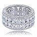 TOPGRILLZ 18K Gold Plated 2 Row Pave Simulated Lab Diamond CZ Bling Eternity Wedding Statement Round Cut Ring Hip Hop Jewelry (White Gold, 11)