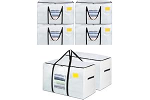 AdeaBag Extra Large Moving Bags, 6 Pack Heavy Duty Storage Bags Boxes Bins Totes with Hnadles Zippers Visible Window for Clothes College Dorm Travel, Clear