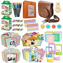 Xpix 135Pc. Fujifilm Instax Mini 8/8+ (Brown) Accessory Kit &ndash; includes 40 Instax Film, Case, Album, selfie mirror, 4 colored close up filters, 40 film frames, 12 color markers & Complete Bundle