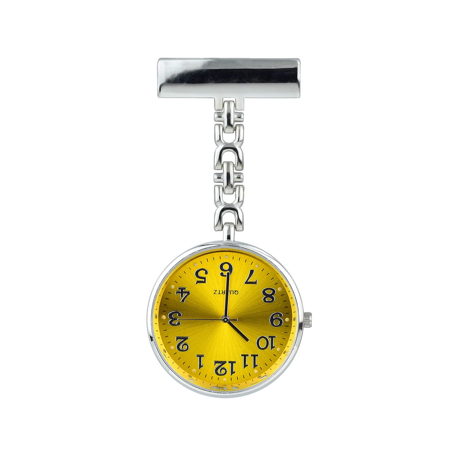 Winkles Yellow and Silver Fob Watch - Pocket Watch with Clip for Nurses or Paramedics