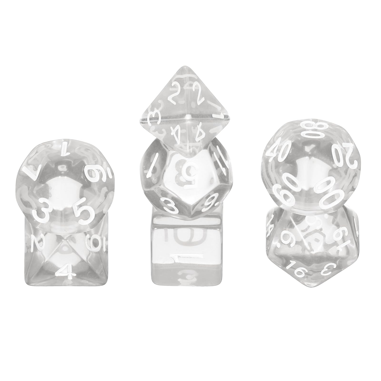 sourcing map Polyhedral Dice Set, 7 Pcs Acrylic Dice for Role Playing Table Games Tabletop Gaming Accessories, Transparent White