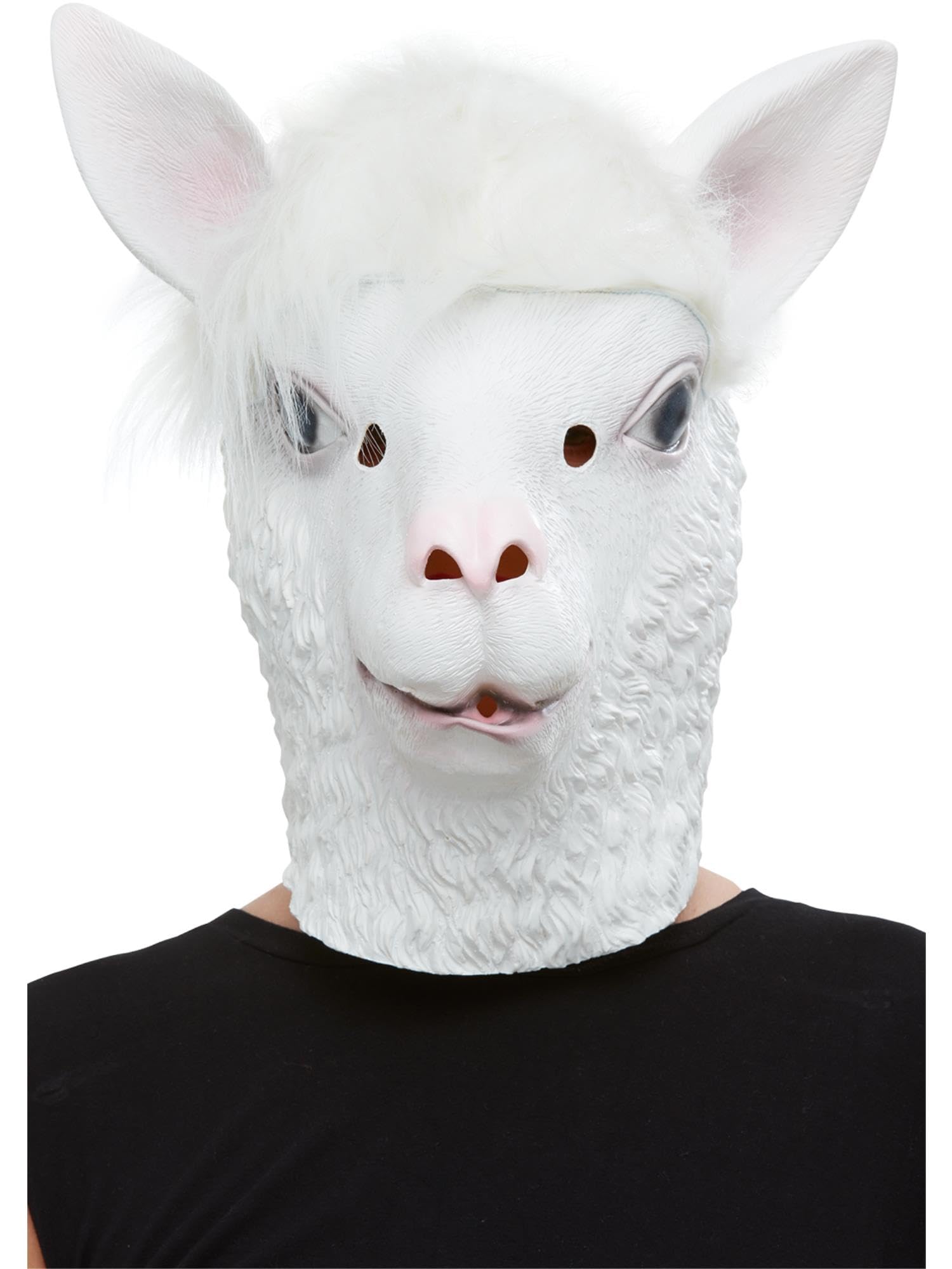 Smiffys Llama Latex Mask, White Full Overhead, Party Animals Fancy Dress, Animal Dress Up Masks