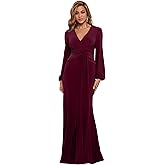 Betsy & Adam Women's Long Sleeve V-Neck Stretch Wrap Knot Dress, Bordeaux, 12P