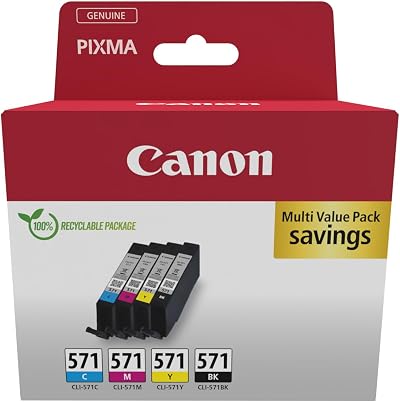 Canon CLI-571 Ink 4 Cartridge Pack Black Cyan Magenta Yellow