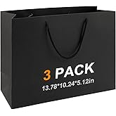 MUIIGOOD Gift Bags With Handles Paper Gags Medium Bulk For Party Shopping Birthday Wedding (3Pcs Black-35 * 26 * 13cm)