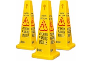 Berry Caution Wet Floor Safety Cone - Yellow, Attention Plancher Mouillé Sign, Stackable Wet Floor Sign with French and Engli