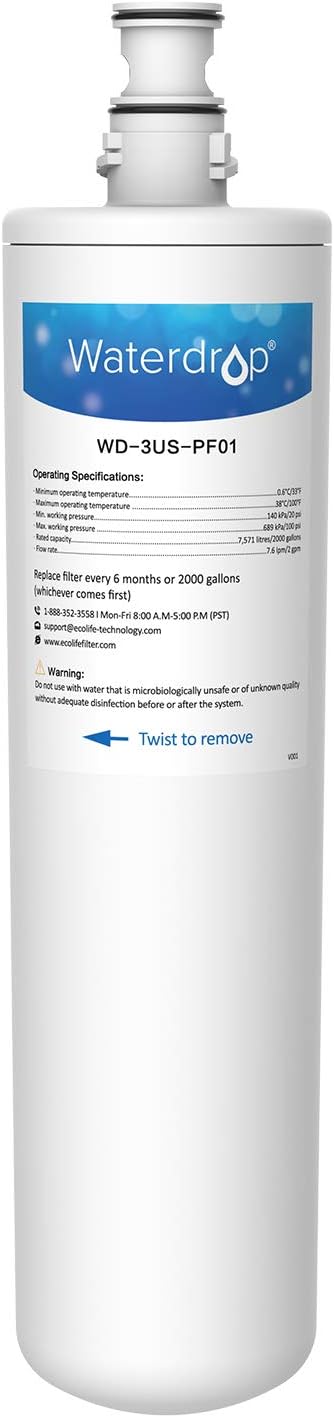 Waterdrop 3US-PF01 Under Sink Water Filter, Compatible with Advanced 3US-PF01, 3US-MAX-F01, 3US-PS01, 3US-MAX-S01, Aqua-Pure C-Cyst-FF, Manitowoc K-00337, K-00338, Pack of 1: Home & Kitchen