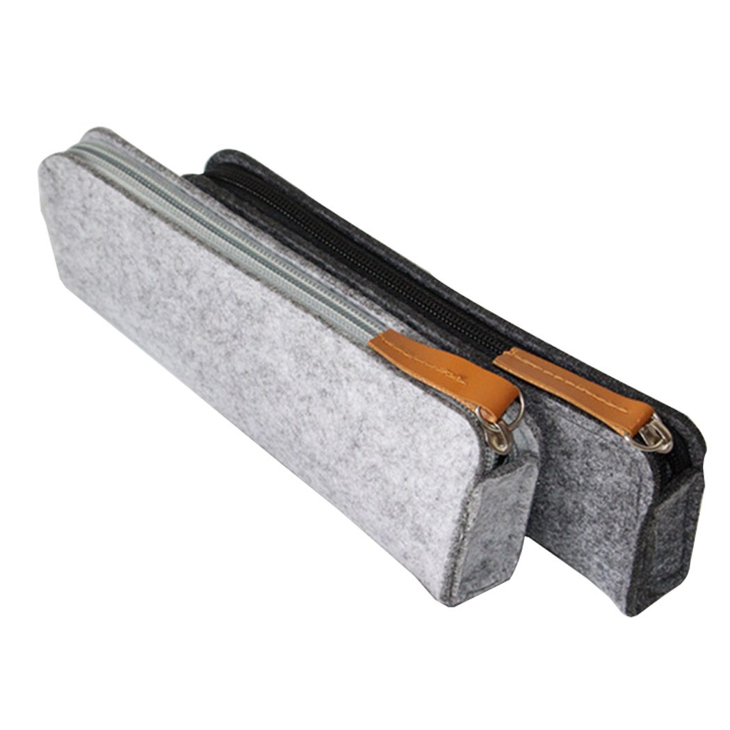 SIPLIV Classic Felt Bag Pen/Pencil/Stationery Pouch Cosmetic Case, Rectangular Style Black and Gray, Set of 2