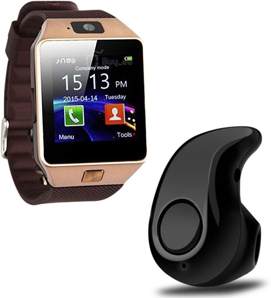 Lambent Bluetooth Smart Watch with Camera & Mini Wireless Bluetooth Headset with Mic for All Smartphone