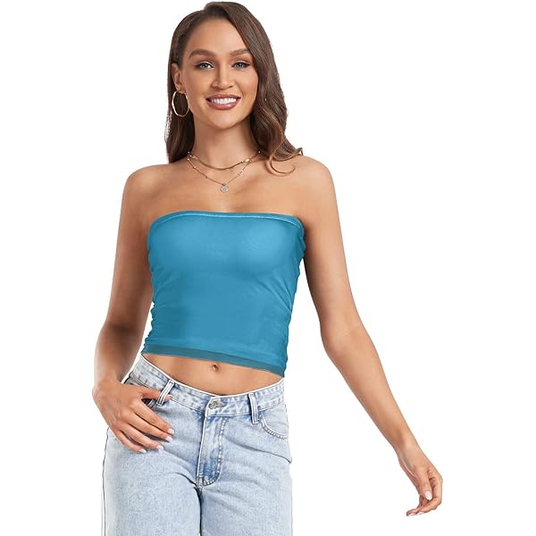 Cobalt Blue Women Tube Tops Strapless Crop Tops Going Out Tops