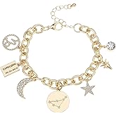 Madison Tyler Personalization Collection Gold Plated Zodiac Constellation Symbol | Name Plate | Moon | Constellation | Star | Stone Charms | Chain Bracelet for Women