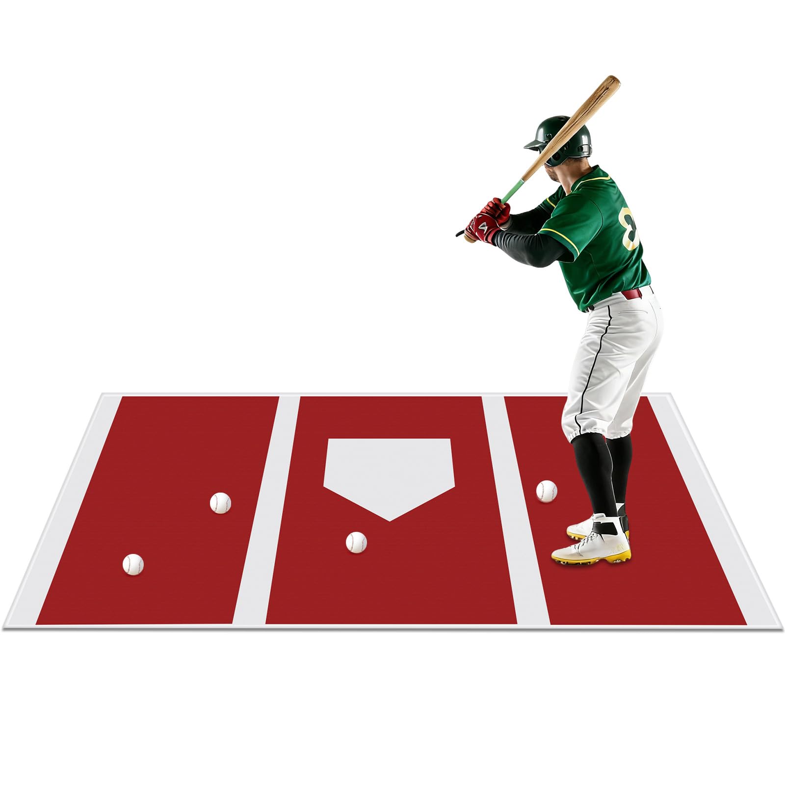 Photo 1 of 6 x 4 ft Baseball Hitting Mat with Non-Slip Rubber Backing High-Visibility Printed Stripes Cushioned Surface Durable Indoor/Outdoor Batting Mat Portable Batting Stance Practice Mat