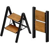Taranta 2 Step Stool Foldable,Aluminum Step Ladder-BlackWoodgrain | Lightweight,Wide Anti-Slip Pedals,Folding Step Stool,330lbs Capacity for Household,Kitchen,Office