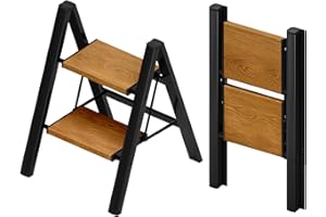 Taranta 2-Step Aluminum Ladder,Lightweight Folding Step Stool with Extra-Wide Anti-Slip Steps,330 lbs Capacity,Compact Space-Saving Design for Home,Kitchen and Office – BlackWoodGrain