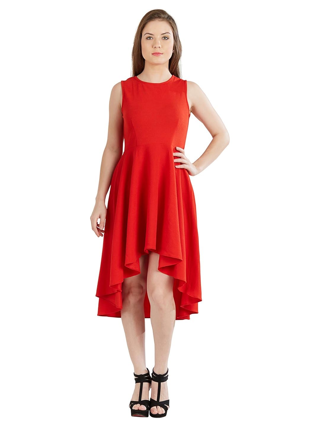 pinwheel women's red high low sleevless waffle party dress