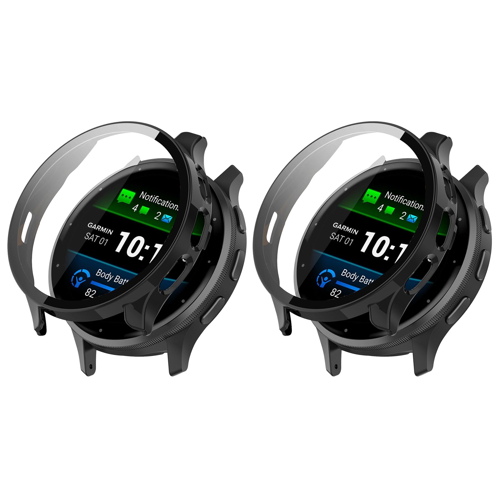 SeNool Case [2 Pack] Compatible with Garmin Venu 3S, Hard PC Protective with Glass Screen [9H Hardness, Anti-Scratch, Bubble-Free] Protector Cover for Garmin Venu 3S - Black + Black