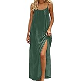 Sdwingk Cami Dresses for Women Sleeveless Cami Lounge Dress Backless Summer Split Dress Beach Maxi Sundresses with Back Tie