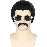 LeMarnia Men's Wigs Black Short Hair and Moustache Disco Wigs for Halloween Costume Wig