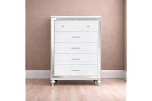 Lunaro 38" Modern Glam Bedroom Chest, Luxury 5-Drawer Storage Cabinet with Textured Crocodile-Pattern Drawer Fronts, Crystal-