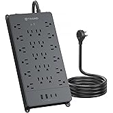 TROND Power Bar Surge Protector with USB C, 22 Widely Spaced Outlets, 10ft Flat Plug Extension Cord Indoor, 4000 Joules, ETL 