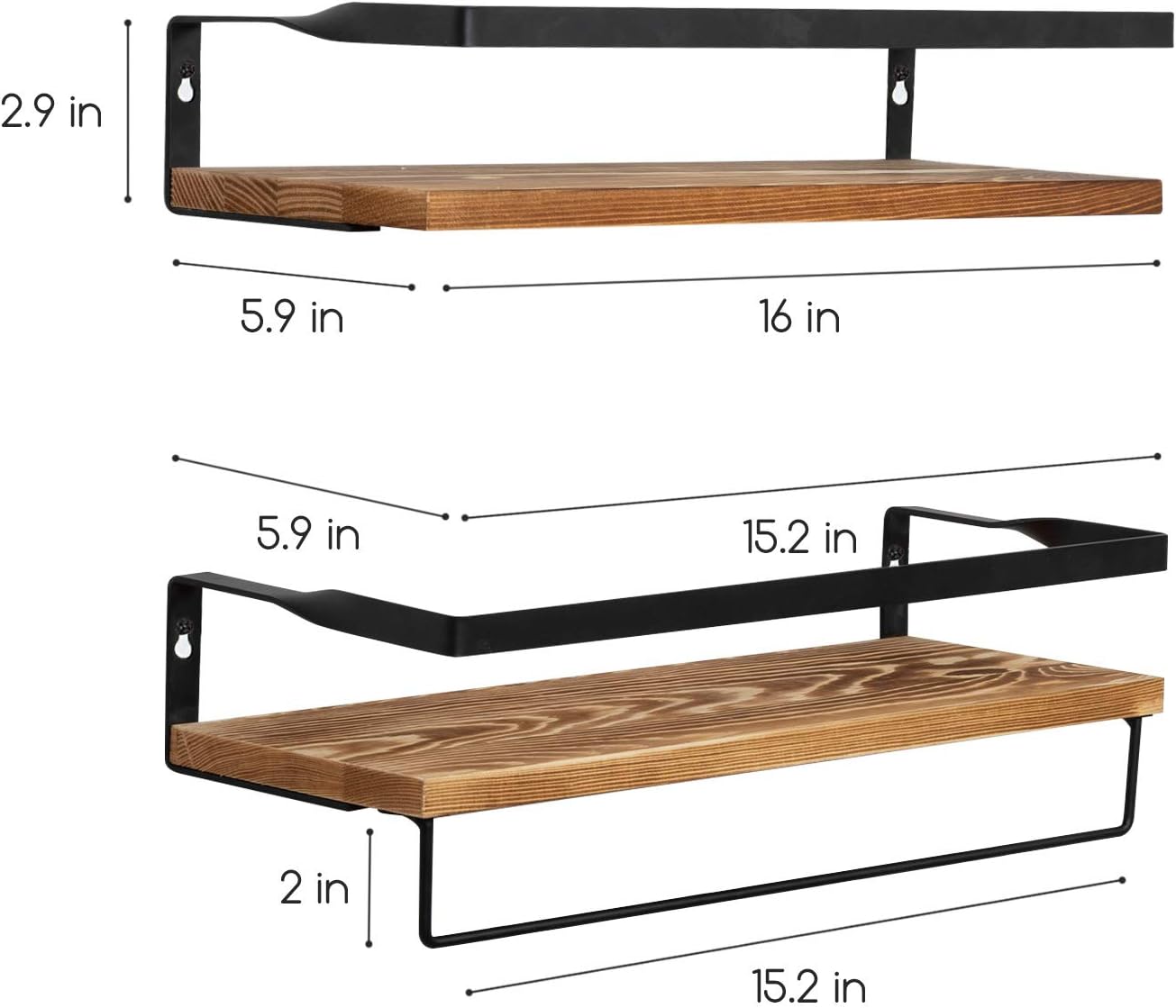 Homcosan Floating Shelves Wall Mounted Storage Bamboo Shelves Wood Towel Shelf with 4 S-Shape Coat Hooks Multifunction Decorations Set of 2 for Bathroom, Kitchen, Living Room, Home(Brown): Furniture & Decor