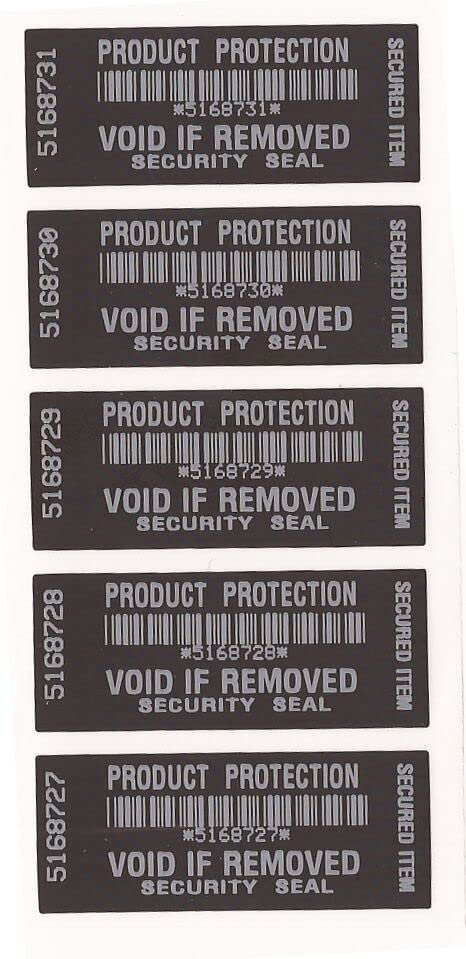 Product Protection Black with White Printing Tamper Evident Security Labels Stickers X 100 Each with Unique Serial Number