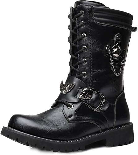 Amazon Wewin ブーツ メンズ エンジニアブーツ リベット ベルト ブーツ 編み上げ ハイカット アウトドアシューズ 防滑 防水 靴 ファッション 黒 ブーツ