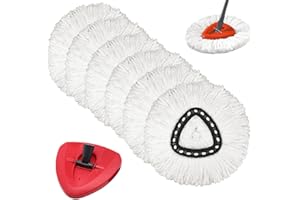 6Pcs Spin Mop Refills + 1 Mop Base/Holder for Vileda,O-Cedar Spin Mop, Easy Wring Mop Replacement for Floor Cleaning, Snow Wh