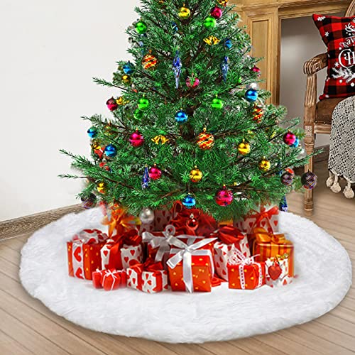 Christmas Tree Skirt, 48 Inch Snowy White Faux Fur Xmas Plush Tree Skirt, Winter Large Christmas Tree Mat, Holiday Party Christmas Tree Decorations