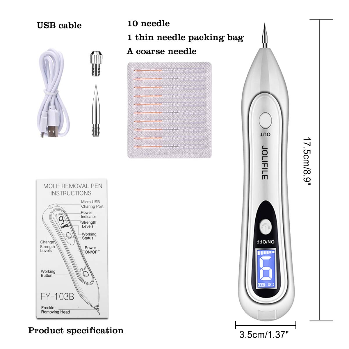 Mole remover Pen JOLIFILE Tattoo Remover With 6 levels for Skin Tag Freckles Dark Spot Age Spots