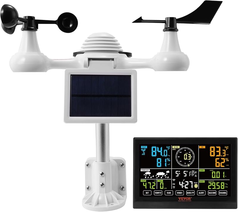 Stazione Meteorologica Solare Connessione WiFi da Esterni Schermo a Colori 7,9 Pollici Funzione 7 in 1, Stazione Meteo Display 7,9 Pollici Distanza di Trasmissione da 150m, Stazione Meteo Solare