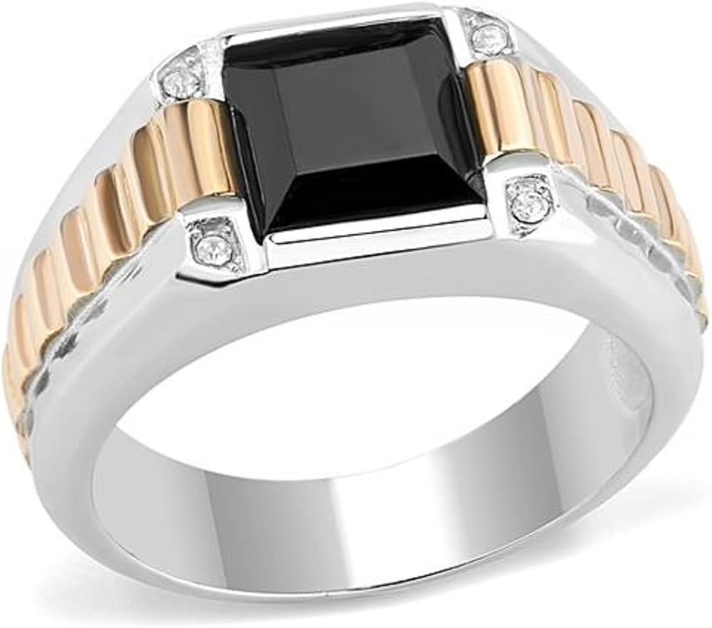 Yourjewellerybox K3227pb Man Gold Stainless Steel Rose Gold Signet Pinky Ring Cz Ring Onyx Black Amazon Co Uk Jewellery
