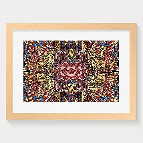 HUANGLING Retro Old-Fashion Doodle Effect Tribal Theme Pattern Hippie Funky Art Picture Framed Wall Art Prints For Home Decoration Wood