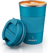 MOMSIV Insulated Coffee Cup 380ml Leakproof Lid Stainless Steel Blue