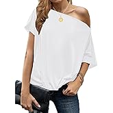 LEIYEE Womens Off Shoulder Tops Summer Casual Short Sleeve Front Twist Knot T Shirts Blouses