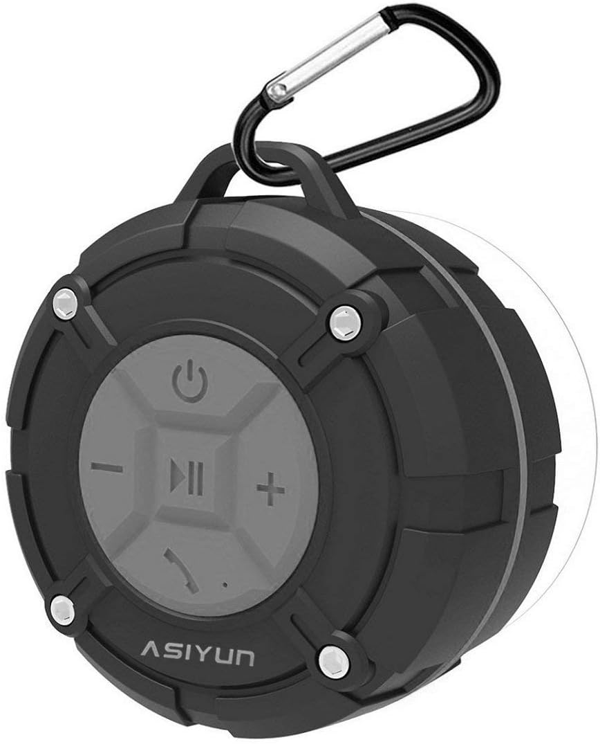 ASIYUN Shower Speaker, Waterproof Speaker with 4H Playtime, Loud HD Sound, Portable Wireless Speaker with Suction Cup & Sturdy Hook, Built-in Mic, for Shower, Pool, Beach, Outdoor(Grey)