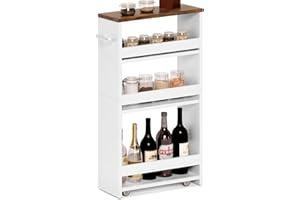 MARTY Rolling Storage Cart 4-Tier White Kitchen cart on Wheels,Slim Storage Cart with Handle Slide Out Utility Cart Shelving 
