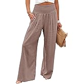 Angerella Womens Elastic High Waisted Palazzo Pants Casual Wide Leg Long Lounge Pant Trousers with Pocket