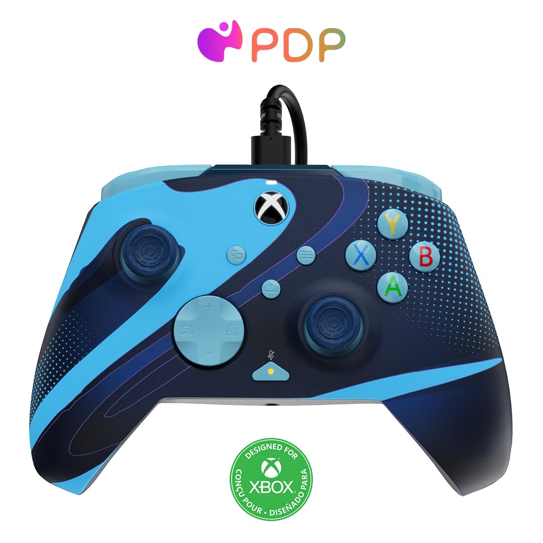 Photo 1 of PDP Gaming REMATCH GLOW Enhanced Wired Controller: Licensed Xbox Series X|S Gamepad, Xbox One, Windows PC, Mappable Back Buttons, Audio Controls, Customizable Companion App: Blue Tide Glow in the Dark