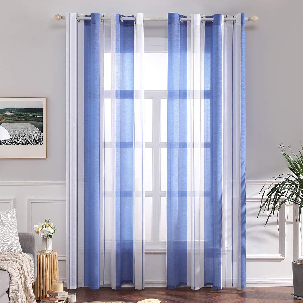 MIULEE 2 Panel Contemporary Decorative Ring Top Eyelet Voile Curtains Sheer Panels for Bedroom Livingroom Nursery Room 55" wide x85 Drop (140cm wide x 215cm Drop) Blue