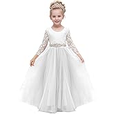 Abaowedding Lace V-Back Flower Girl Dress Tutu Tulle Princess Party Dress with Satin Sash