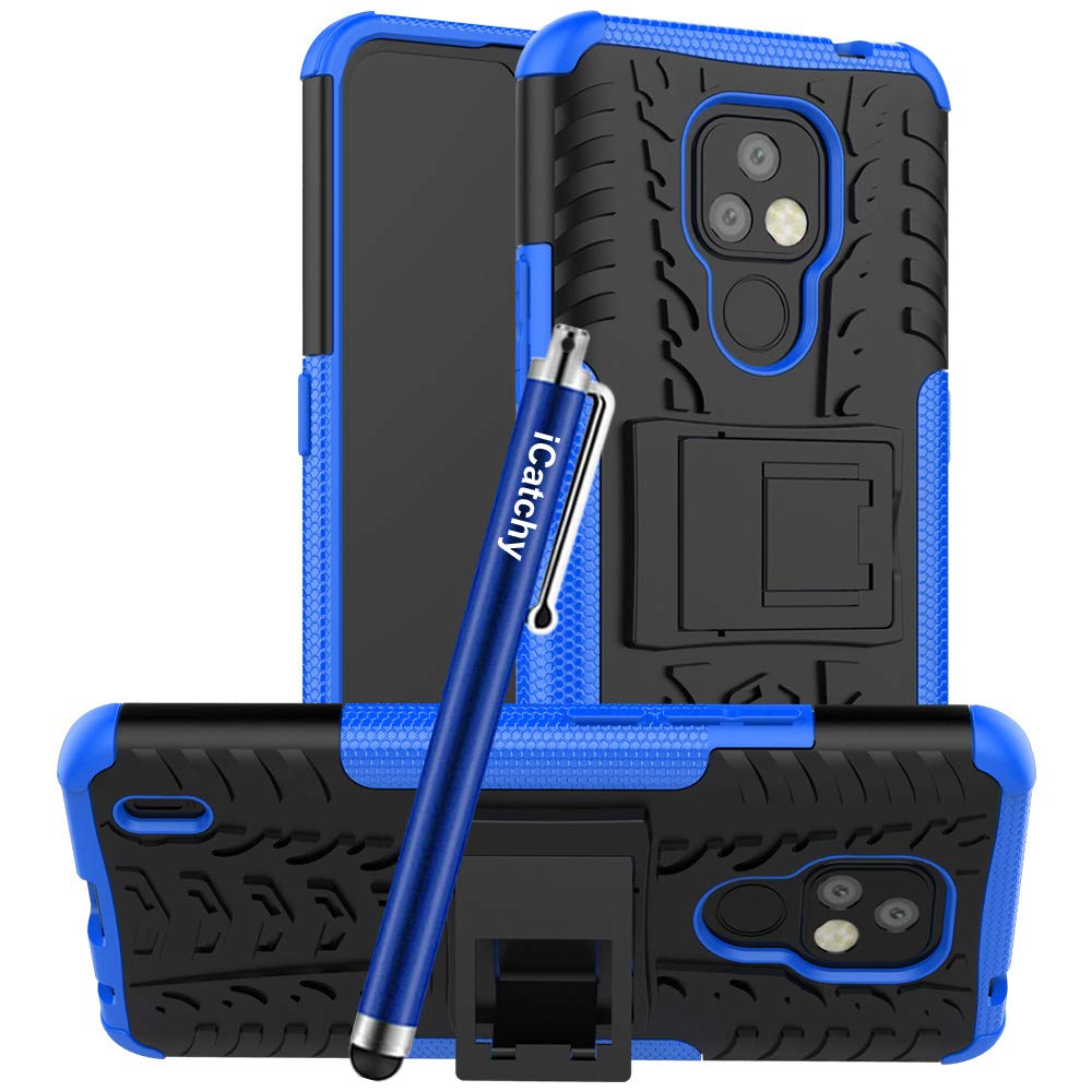 iCatchy for Motorola Moto E7 Case, Heavy Duty Hard Tough Dual Layer Hybrid Shockproof Cover compatible for Motorola Moto E7 Phone Case (Blue)